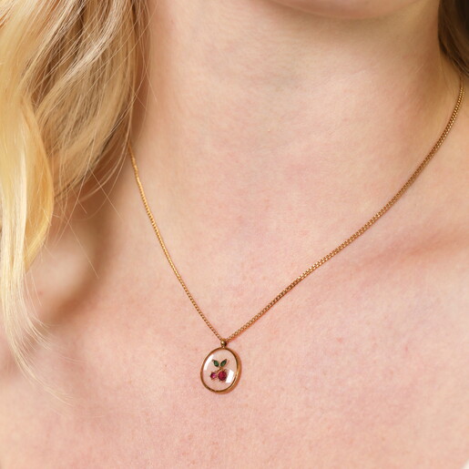 Enamel Cherry Pendant Necklace in Gold
