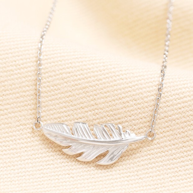 Stainless Steel Feather Pendant Necklace in Silver