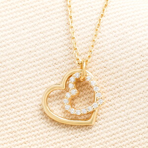 Sterling Silver Interlocking Crystal Heart Pendant Necklace in Gold
