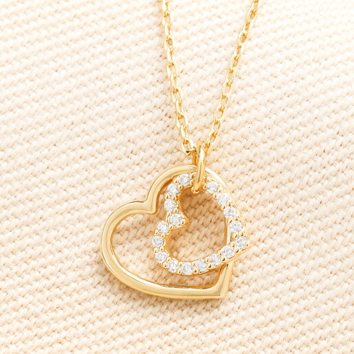 Sterling Silver Interlocking Crystal Heart Pendant Necklace in Gold Sterling Silver Interlocking Crystal Heart Pendant Necklace in Gold