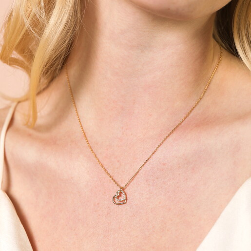 Sterling Silver Interlocking Crystal Heart Pendant Necklace in Gold