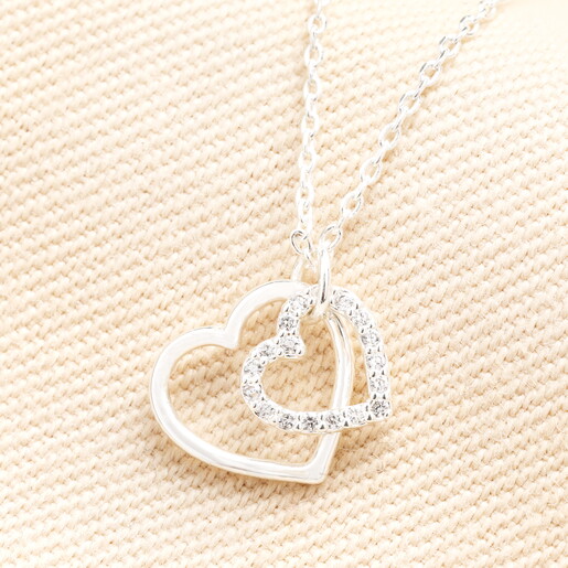 Sterling Silver Interlocking Crystal Heart Necklace