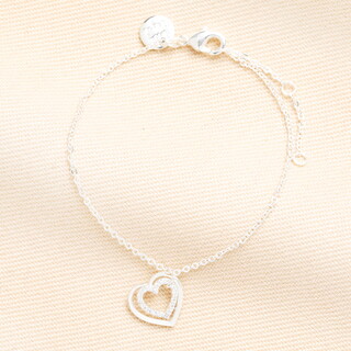 Sterling Silver Interlocking Crystal Heart Charm Bracelet