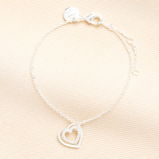 Sterling Silver Interlocking Crystal Heart Charm Bracelet