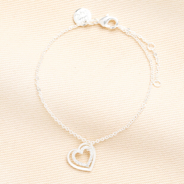 Sterling Silver Interlocking Crystal Heart Charm Bracelet Sterling Silver Interlocking Crystal Heart Charm Bracelet