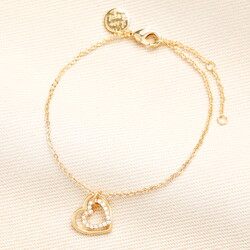 Sterling Silver Interlocking Crystal Heart Charm Bracelet in Gold