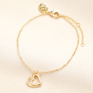 Sterling Silver Interlocking Crystal Heart Charm Bracelet in Gold