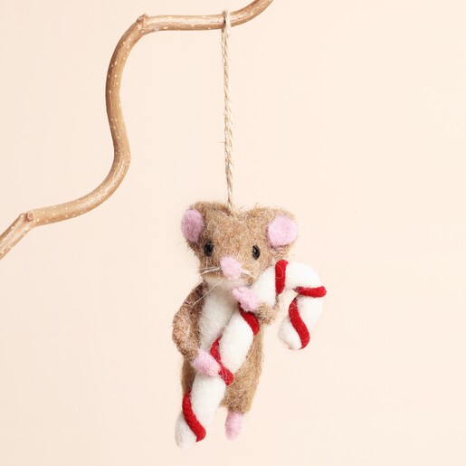 Candy Cane Felt Mouse Hanging Decoration