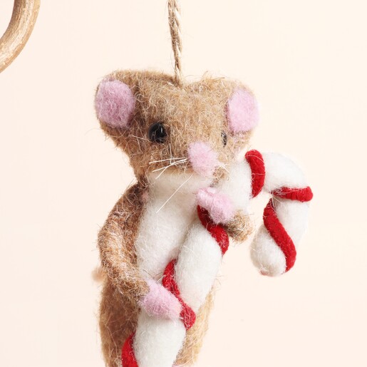 Candy Cane Felt Mouse Hanging Decoration