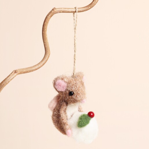 Christmas Pudding Felt Mouse Hanging Decoration