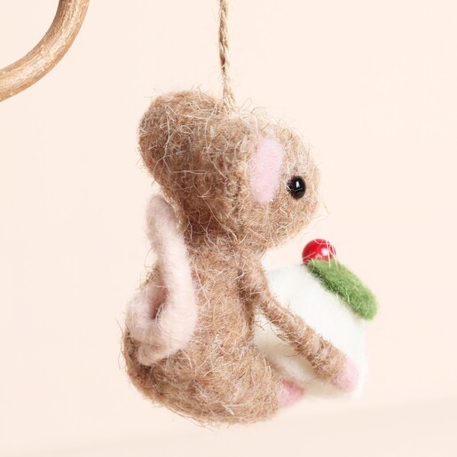Christmas Pudding Felt Mouse Hanging Decoration
