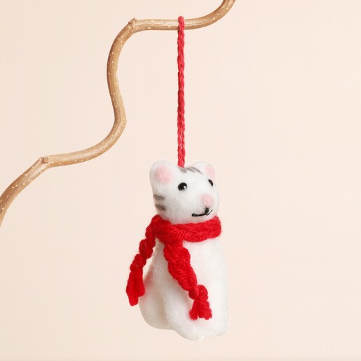 Festive Felt Cat Hanging Decoration