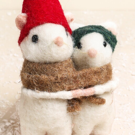 Close Up of Festive Friends Felt Mice Standing Decoration Festive Friends Felt Mice Standing Decoration