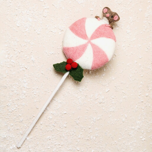 Felt Festive Lollipop Mouse Ornament