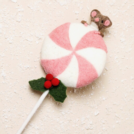 Felt Festive Lollipop Mouse Ornament