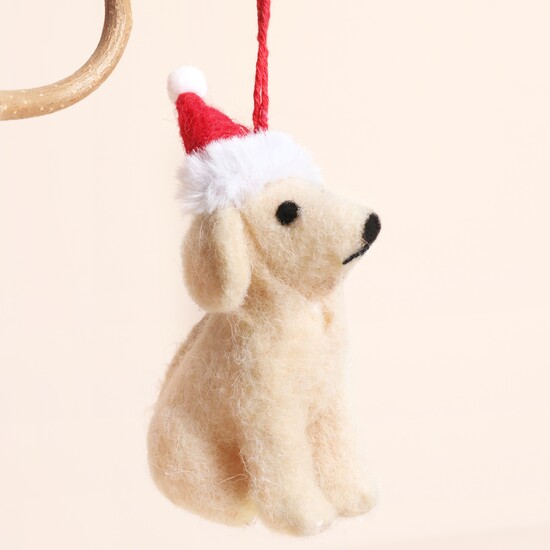 Festive Santa Hat Felt Dog Hanging Decoration