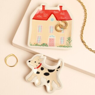 Set of 2 House and Dog Ceramic Trinket Dishes