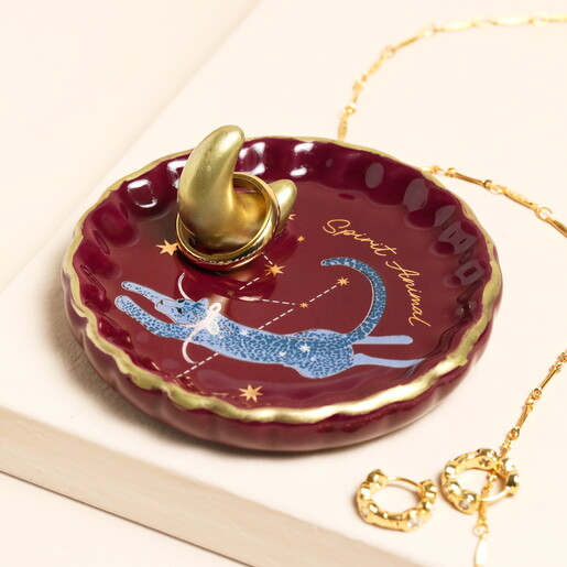 Spirit Animal Leopard Scalloped Ceramic Trinket Dish