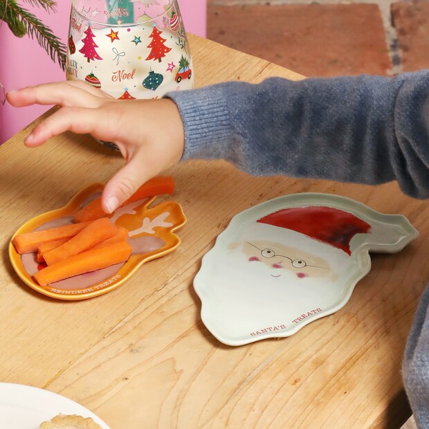Set of 2 Ceramic Santa and Reindeer Treat Plates