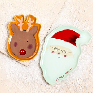 Set of 2 Ceramic Santa and Reindeer Treat Plates