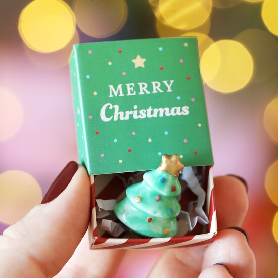 Tiny Matchbox Ceramic Christmas Tree Token
