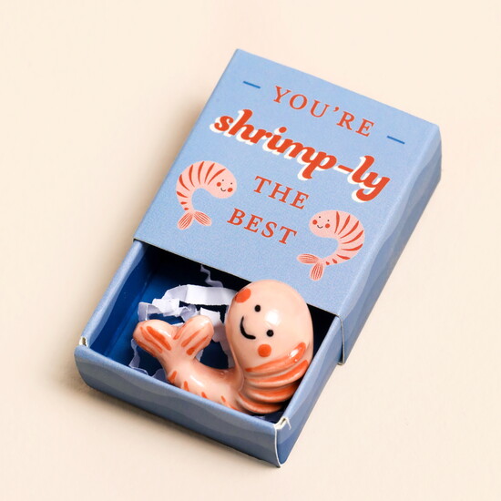 Tiny Matchbox Ceramic Shrimp Token
