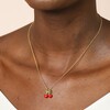 Model Wearing Enamel Cherry Bow Pendant Necklace in Gold