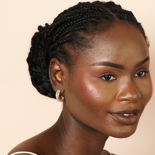 Crystal Interlocking Hoop Earrings in Gold on Model