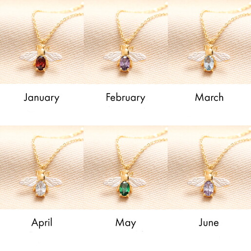 Mixed Metal Birthstone Bee Pendant Necklace in Gold