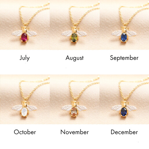 Mixed Metal Birthstone Bee Pendant Necklace in Gold Group Shot