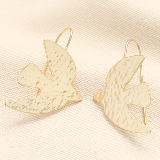 Hammered Dove Drop Earrings in Gold