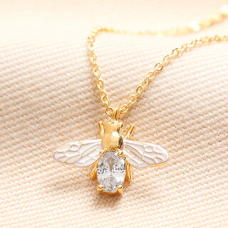 Mixed Metal Birthstone Bee Pendant Necklace in Gold