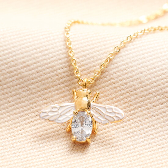 Mixed Metals April Birthstone Bee Pendant Necklace