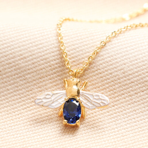 Mixed Metal Birthstone Bee Pendant Necklace
