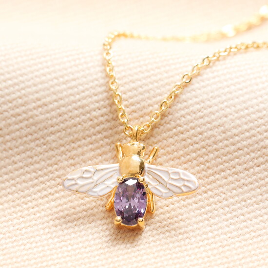 Mixed Metals February Birthstone Bee Pendant Necklace