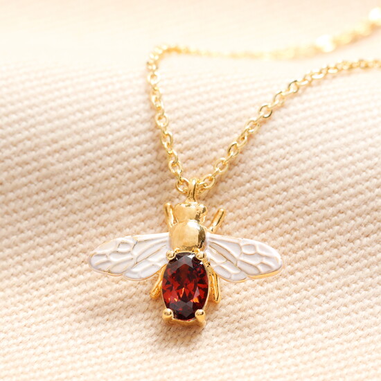 Mixed Metals January Birthstone Bee Pendant Necklace in Gold