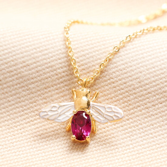 Mixed Metals July Birthstone Bee Pendant Necklace in Gold