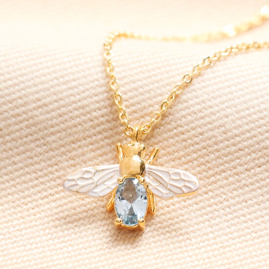 Mixed Metals March Birthstone Bee Pendant Necklace