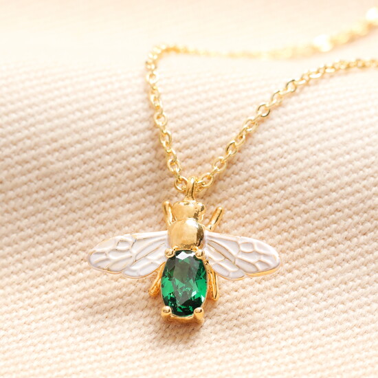 Mixed Metals May Birthstone Bee Pendant Necklace in Gold