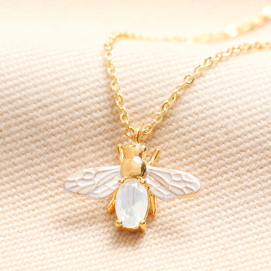 Mixed Metals October Birthstone Bee Pendant Necklace in Gold