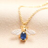 Mixed Metal Birthstone Bee Pendant Necklace in Gold - September