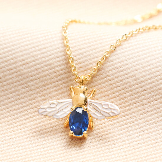 Mixed Metals September Birthstone Bee Pendant Necklace in Gold