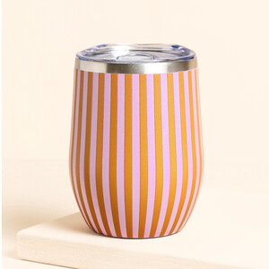 Orange and Pink Striped Insulated Travel Mug 
