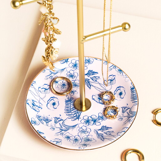 Metal Jewellery Stand with Wildflower Print Ceramic Base