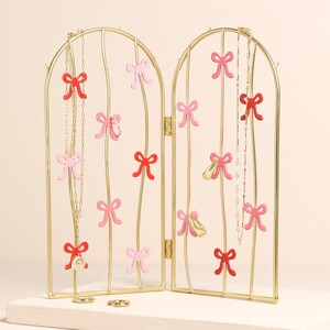 Pink and Red Bow Folding Metal Jewellery Stand in Gold