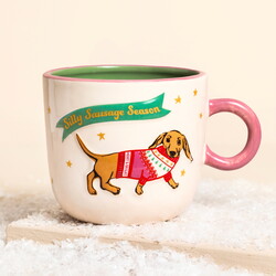 Festive Sausage Dog Ceramic Mug