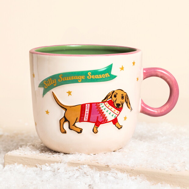 Festive Sausage Dog Ceramic Mug