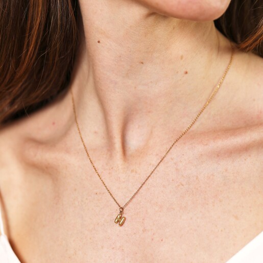 Stainless Steel Bubble Initial Pendant Necklace in Gold
