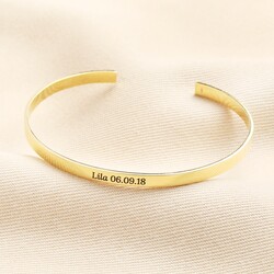 Personalised Sterling Silver Flat Open Torque Bangle in Gold