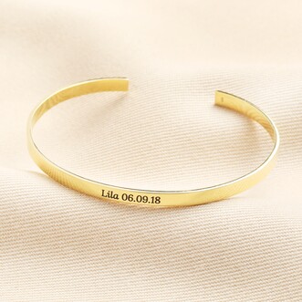 Personalised Sterling Silver Flat Open Torque Bangle in Gold